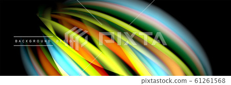 Сolorful flow poster. Wave liquid lines and shapes in black color background. Vector Illustration 61261568