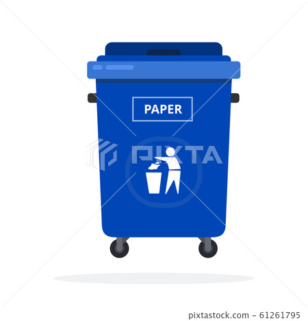 Trash can on wheels for sorting paper flat isolated Trash can on wheels for sorting paper flat isolated 61261795