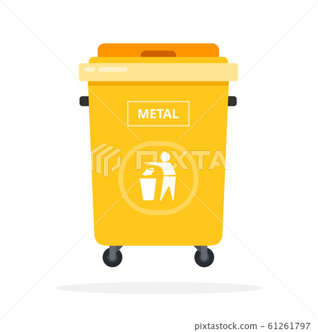 Trash can on wheels for metal sorting flat isolated Trash can on wheels for metal sorting flat isolated 61261797