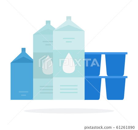 Milk packages, kefir, buttermilk, fermented milk and yoghurt in plastic container flat isolated 61261890