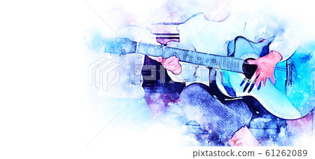 Abstract colorful playing acoustic guitar on watercolor illustration painting background. 61262089