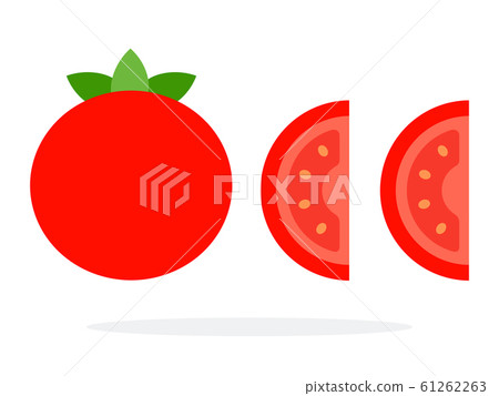 Whole fruit of the tomato and two wedges of tomato flat isolated Whole fruit of the tomato and two wedges of tomato flat isolated 61262263