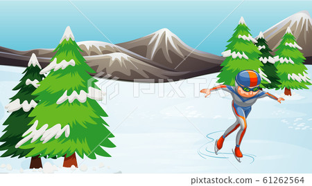 Scene with athlete doing iceskate in the field 61262564