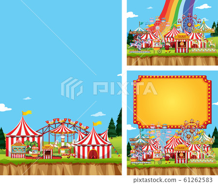 Three scene of circus with many rides 61262583