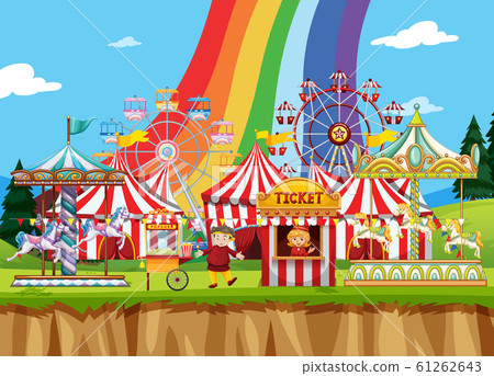 Circus scene with many rides at day time 61262643