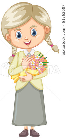 Cute girl with flowers on white background 61262687
