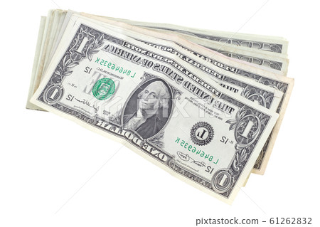 Pile of USA dollar money banknotes on white. Pile of USA dollar money banknotes on white. 61262832