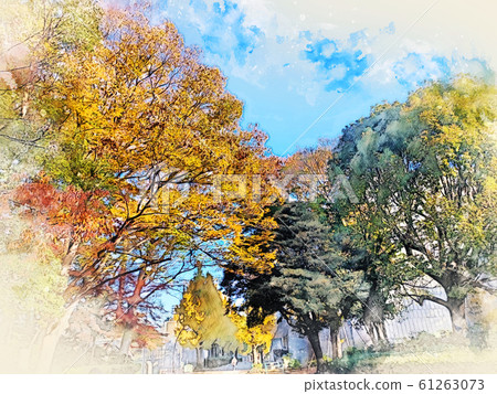 Abstract colorful shape on tree and field landscape watercolor illustration painting background. Abstract colorful shape on tree and field landscape watercolor illustration painting background. 61263073