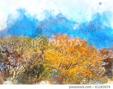 Abstract colorful shape on tree and field landscape watercolor illustration painting background. Abstract colorful shape on tree and field landscape watercolor illustration painting background. 61263074