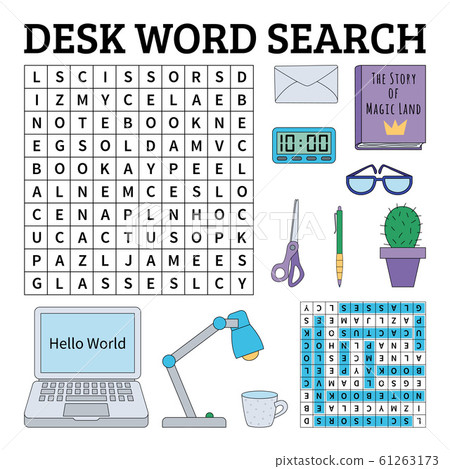 Desk word search game for kids. Vector 61263173