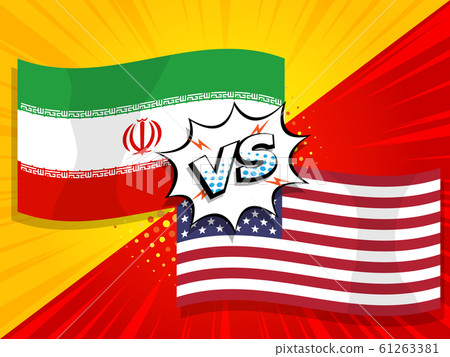 iran versus,vs usa flags with comic background 61263381