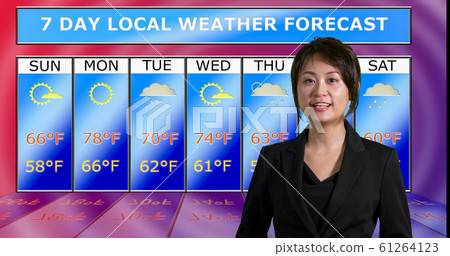 Asian American meteorologist reporting weather Asian American meteorologist reporting weather 61264123