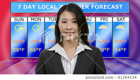 Asian American meteorologist reporting weather Asian American meteorologist reporting weather 61264134