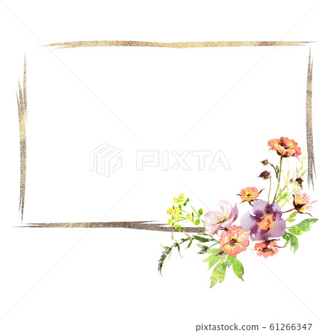 Wedding frame wreath bridal romanric rustic warm bouquet. Hand drawing watercolor pink and purple and orange flowers ornament Wedding frame wreath bridal romanric rustic warm bouquet. Hand drawing watercolor pink and purple and orange flowers ornament 61266347