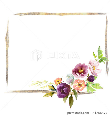 Wedding frame wreath bridal romanric rustic warm bouquet. Hand drawing watercolor pink and purple and orange flowers ornament Wedding frame wreath bridal romanric rustic warm bouquet. Hand drawing watercolor pink and purple and orange flowers ornament 61266377