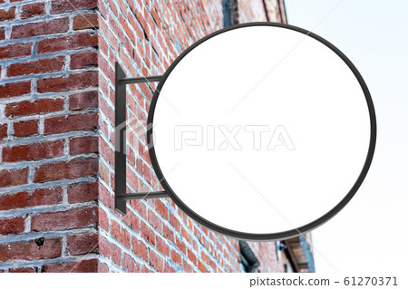 Round white company sign mockup on a brick wall Round white company sign mockup on a brick wall 61270371