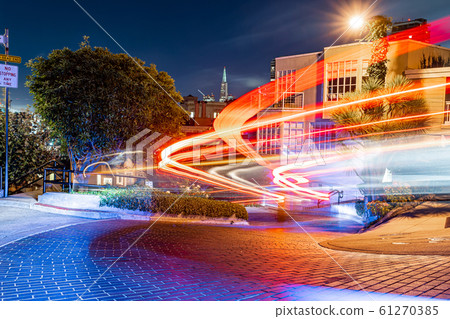 Lombard street in San Francisco at night, long Lombard street in San Francisco at night, long 61270385
