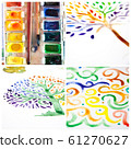 Watercolor collage - handmade ornament and trees Watercolor collage - handmade ornament and trees 61270627