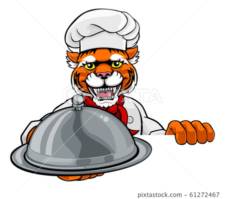 Tiger Chef Mascot Sign Cartoon Character Tiger Chef Mascot Sign Cartoon Character 61272467