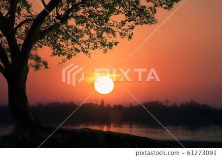 over sunset river. Sunrise at Mekong River, 61273091