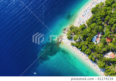 Croatia. Top view from the air to the beach and the azure sea. Holiday and adventure. 61274239