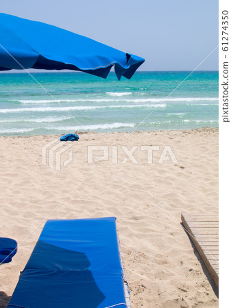 Beach and palm trees, sunny day Cyprus 61274350