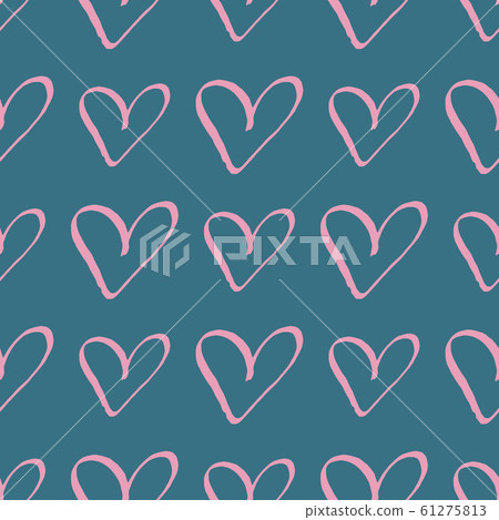 Pink hearts on teal trendy seamless pattern romantic valentine colorful background. 61275813