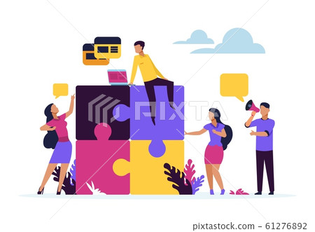 Business teamwork concept. Puzzle elements with cartoon business people, metaphor of partnership and collaboration. Vector design Business teamwork concept. Puzzle elements with cartoon business people, metaphor of partnership and collaboration. Vector design 61276892