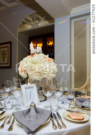 The luxury, elegant wedding reception table arrangement. The luxury, elegant wedding reception table arrangement. 61277424