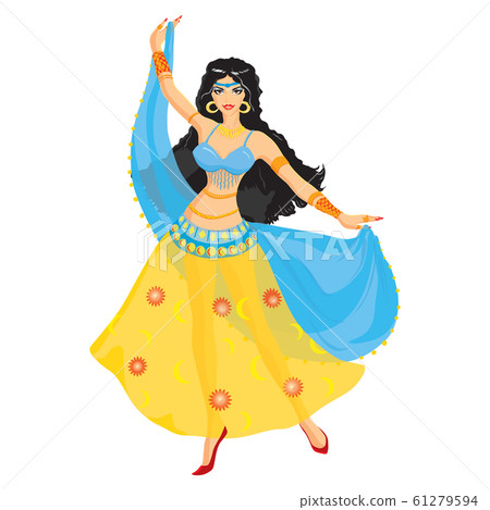 Oriental dancer with black hair, vector illustration 61279594