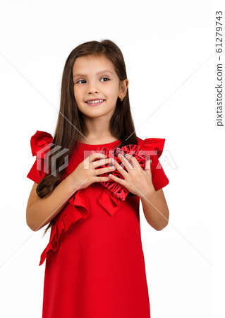 valentine's day. smiling child girl with red heart valentine's day. smiling child girl with red heart 61279743