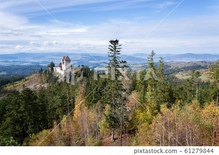 Medieval Kasperk Castle in southwestern Bohemia, Czech Republic, sunny autumn day, Plzen region, Sumava range Medieval Kasperk Castle in southwestern Bohemia, Czech Republic, sunny autumn day, Plzen region, Sumava range 61279844