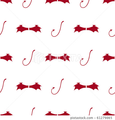 Seamless pattern with red devil wings and tail on 61279865