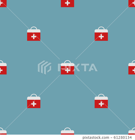 Seamless pattern with first aid kit on blue 61280134