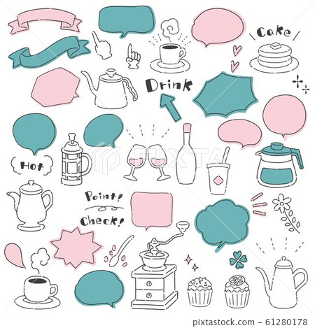Cute illustration of cafe with handwritten style balloon and vector Cute illustration of cafe with handwritten style balloon and vector 61280178
