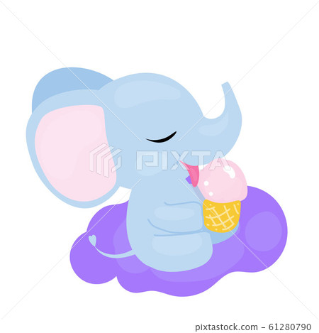 Soft baby boy elephant licking an ice cream. Soft baby boy elephant licking an ice cream. 61280790