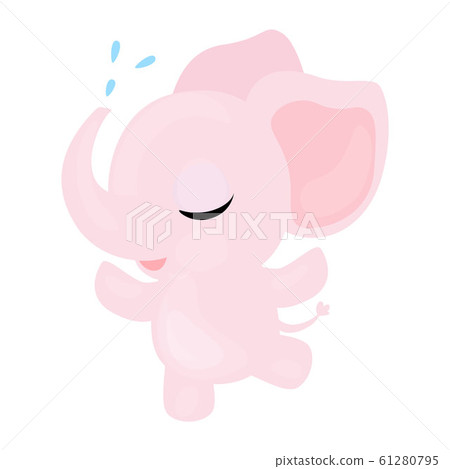 Pink baby girl elephant jumping and happy. Pink baby girl elephant jumping and happy. 61280795