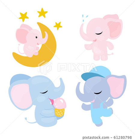 Baby elephant set with sweet heart boys and girls. Baby elephant set with sweet heart boys and girls. 61280798