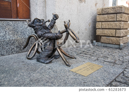 metal dwarf gnome sculpture, symbol of Wroclaw, Poland metal dwarf gnome sculpture, symbol of Wroclaw, Poland 61281673