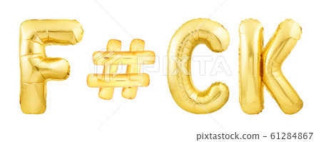 F-word made of golden inflatable balloon isolated on white background 61284867