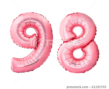 Number 98 ninety eight made of rose gold inflatable balloons isolated on white background 61285705
