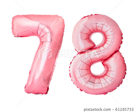Number 78 seventy eight of rose gold inflatable balloons isolated on white background 61285733