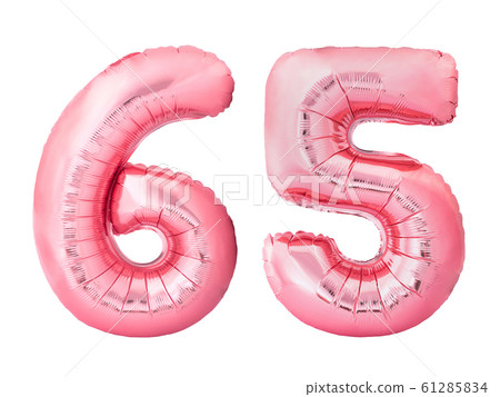 Number 65 sixty five made of rose gold inflatable balloons isolated on white background Number 65 sixty five made of rose gold inflatable balloons isolated on white background 61285834