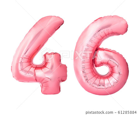 Number 46 forty six made of rose gold inflatable balloons isolated on white background 61285884