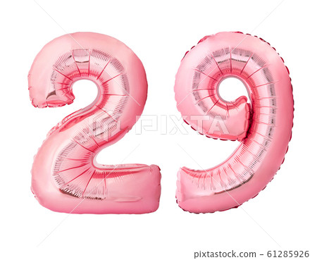 Number 29 twenty nine made of rose gold inflatable balloons isolated on white background 61285926
