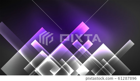 Neon shiny color squares on black, modern template 61287896