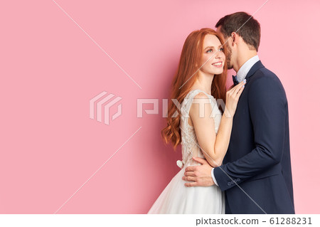 Portrait of beautiful couple elegant fiance and bride 61288231