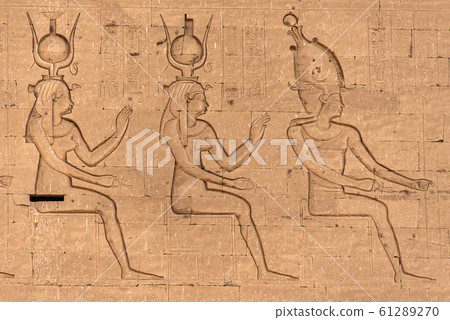 ancient egyptian architecture ruins. hieroglyphs and columns of the Temple of Horus at Edfu, in Egypt 61289270