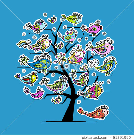 Underwater tree with funny fishes for your design - Stock Illustration ...