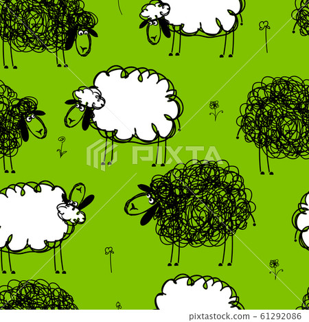 Funny sheeps on meadow, seamless pattern for your design Funny sheeps on meadow, seamless pattern for your design 61292086